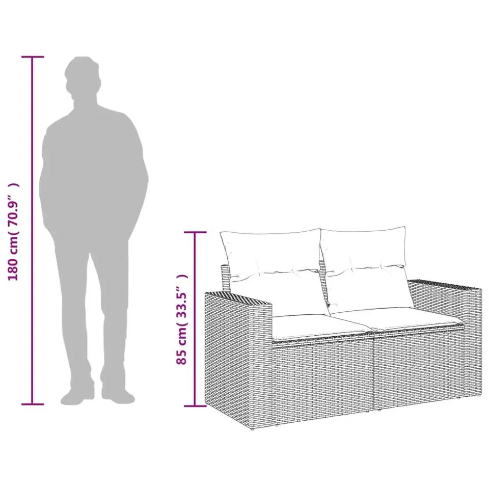 vidaXL - Tuinbank 2-zits - Zwart - Poly rattan - Met kussens