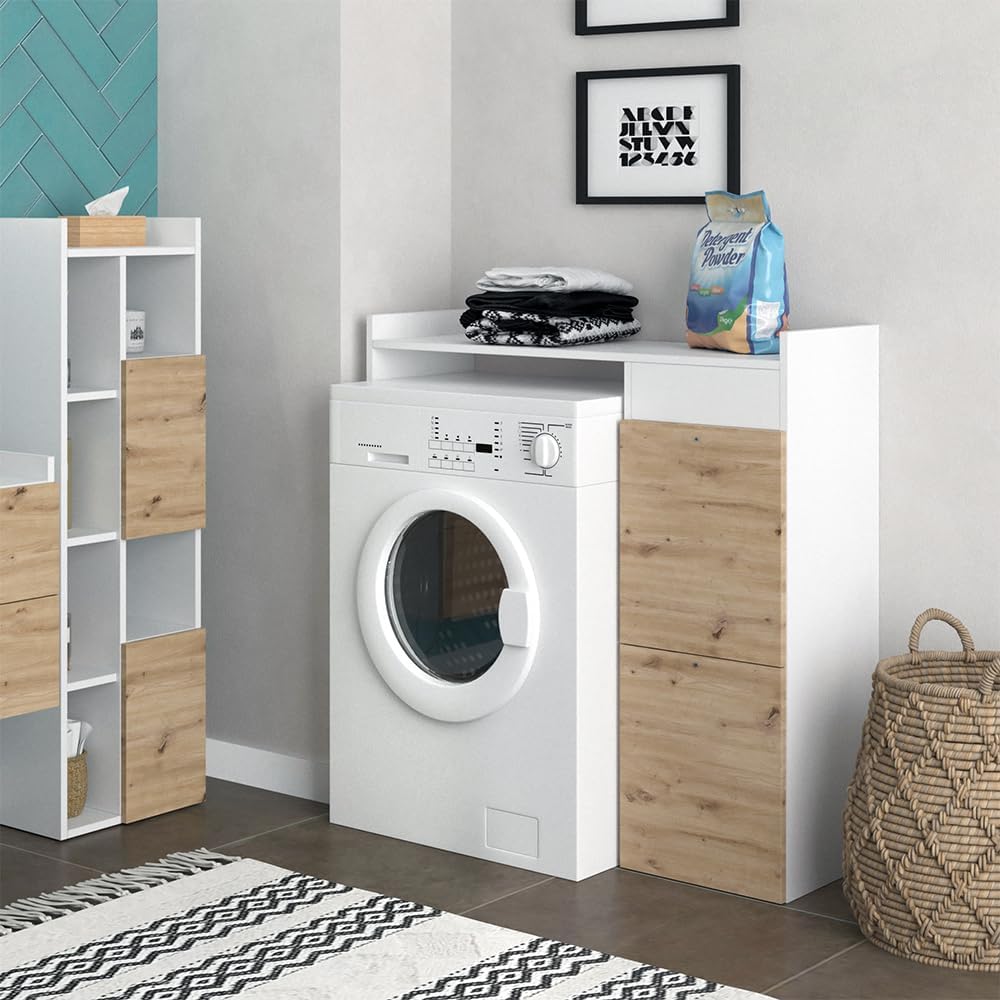 Vicco Waschmaschinenschrank Weiß Alf 99x98x34 cm - Badezimmerschrank für die Waschmaschine, Mehr Stauraum ohne Bodenfläche zu nutzen