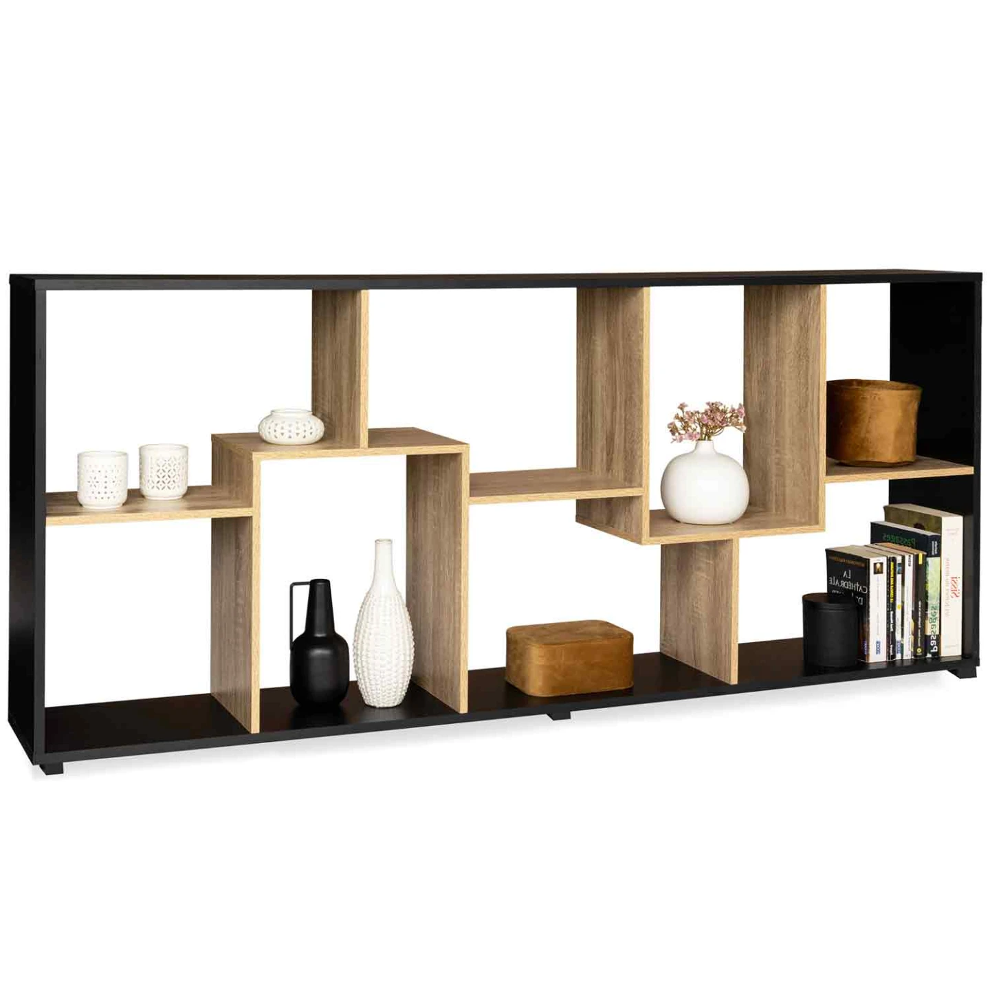 Etagère à double position TANIA bois noir et imitation hêtre L 161 cm