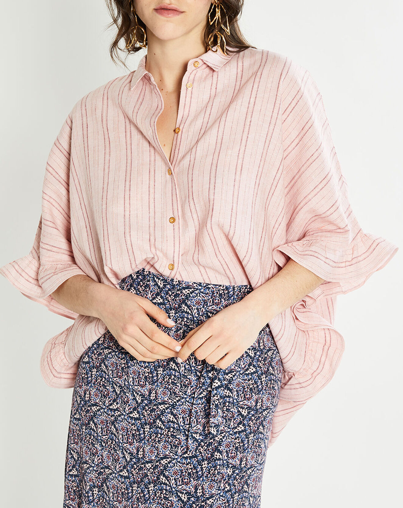 Karl Marc John Chemise en Lin mélangé Chiquita à rayures  rose pâle