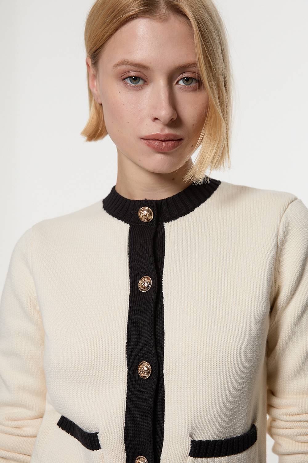 KarenMillen Cotton Cropped Knit Boxy Cardigan