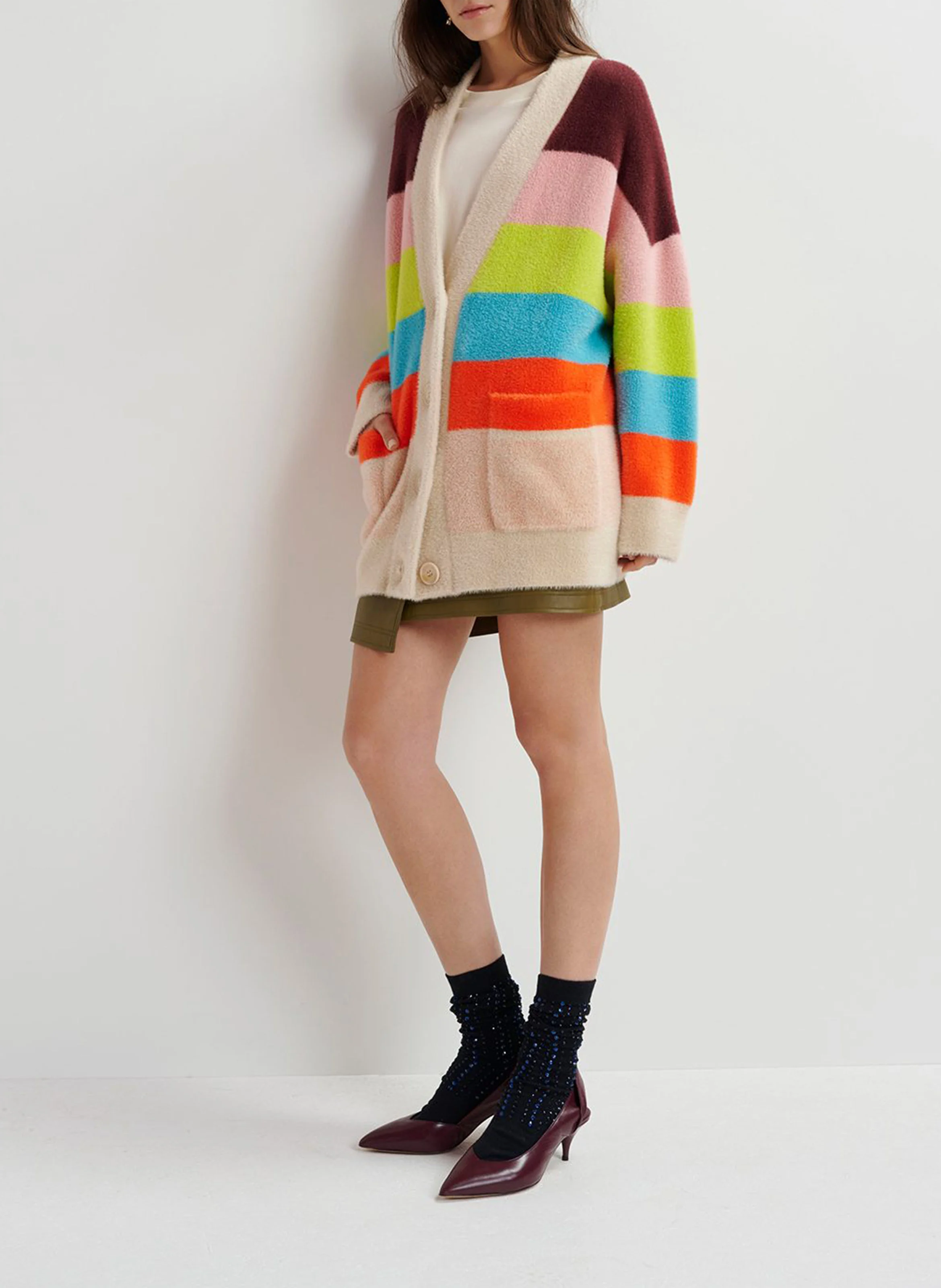 GAAN - Gilet ample col V à rayures | Multicolore