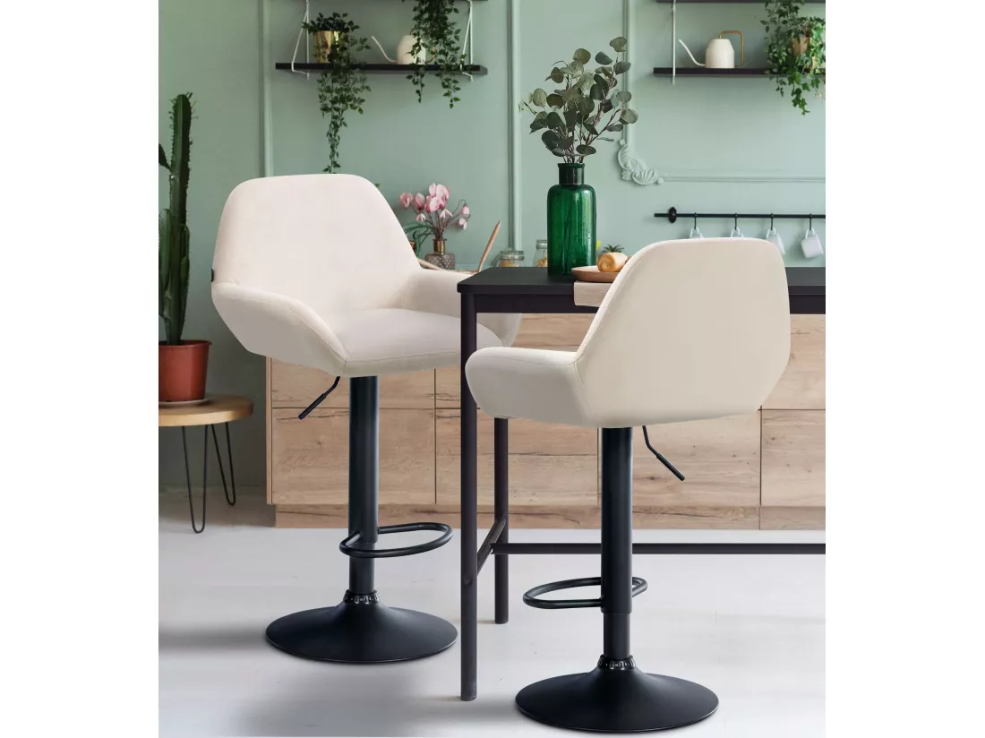 Tabouret de bar - Velours & Noir - Crème - Braga