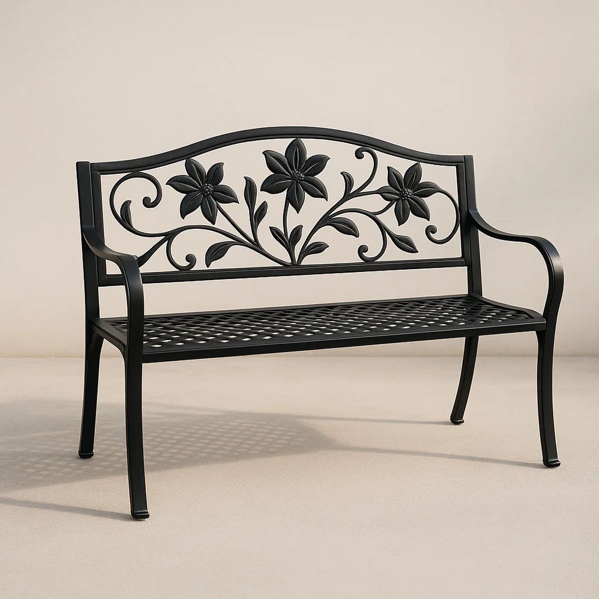 Gartenbank Schmiedeeisen Schwarz Blumenmuster 125x60x90cm