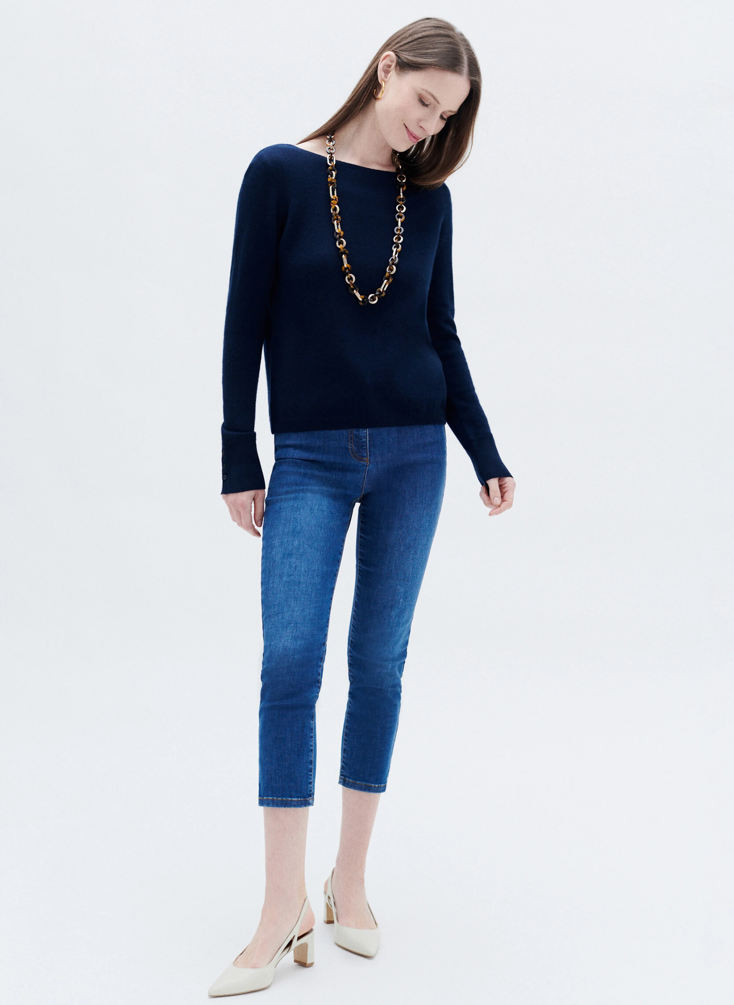 MZOAN - Pull droit col bateau en cachemire | Bleu