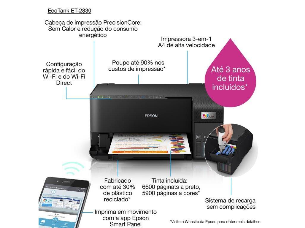 IMPRESSORA EPSON ECOTANK ET-2830 MULTIFUNÇÕES