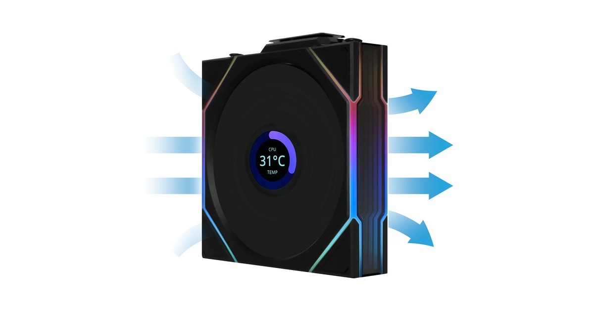 Lian LiUNI FAN TL 120 LCD Wireless RGB case fan  (Zwart, 120 x 124 x 28 mm, PWM, 1x 9-pin USB)