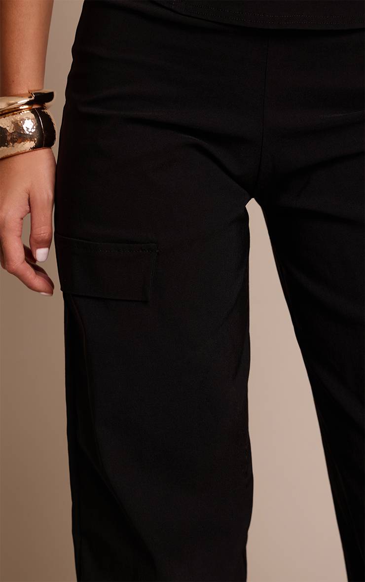 Noir Pantalon Cargo Taille Basse En Tissu Extensible Tissé