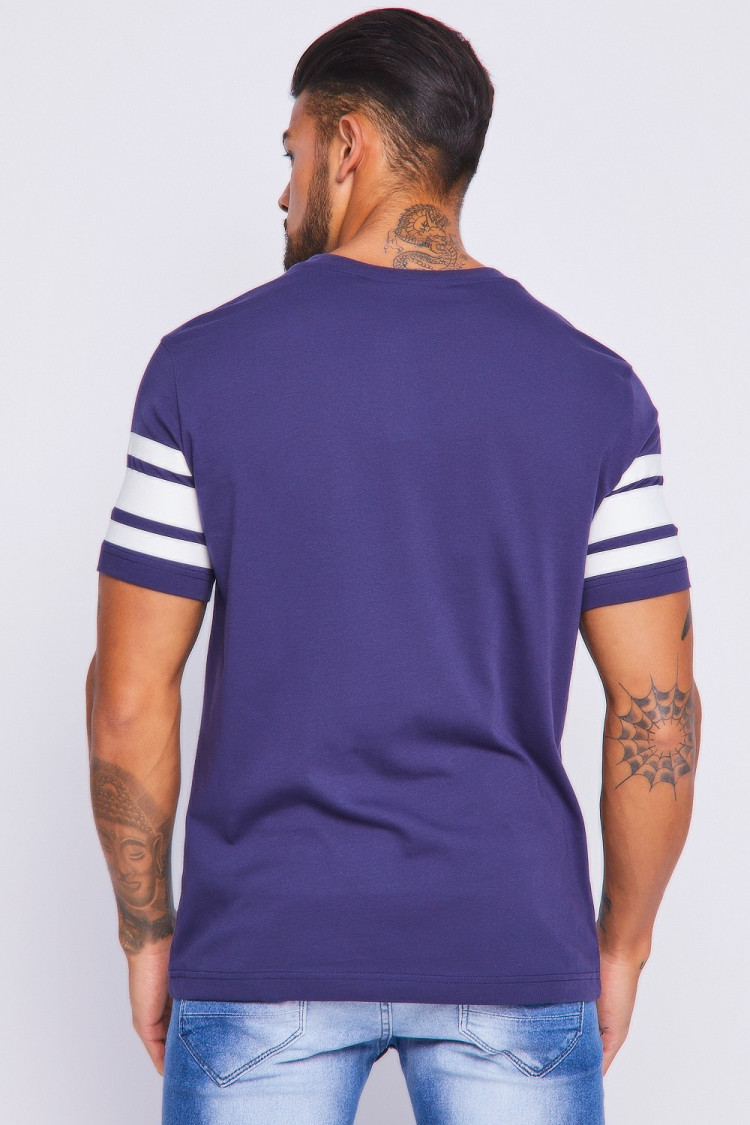 T-shirt Champion bleu à bandes blanches