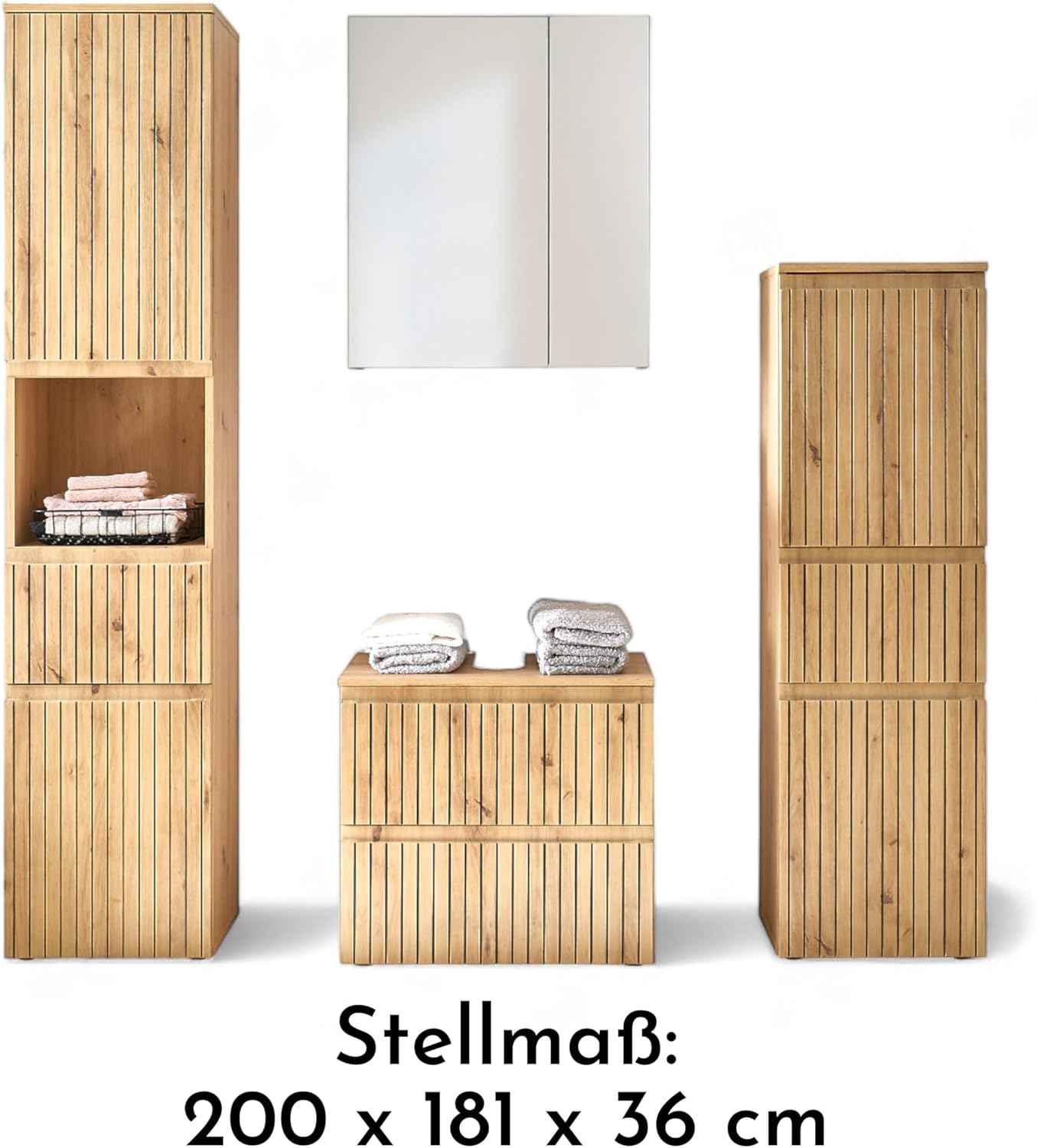 AUSTIN Badezimmermöbel Set in Artisan Eiche Optik, Wildeiche Optik FSC-zertifiziert - Modernes Badmöbel Set 4-teilig - 200 x 181 x 36 cm (B/H/T)