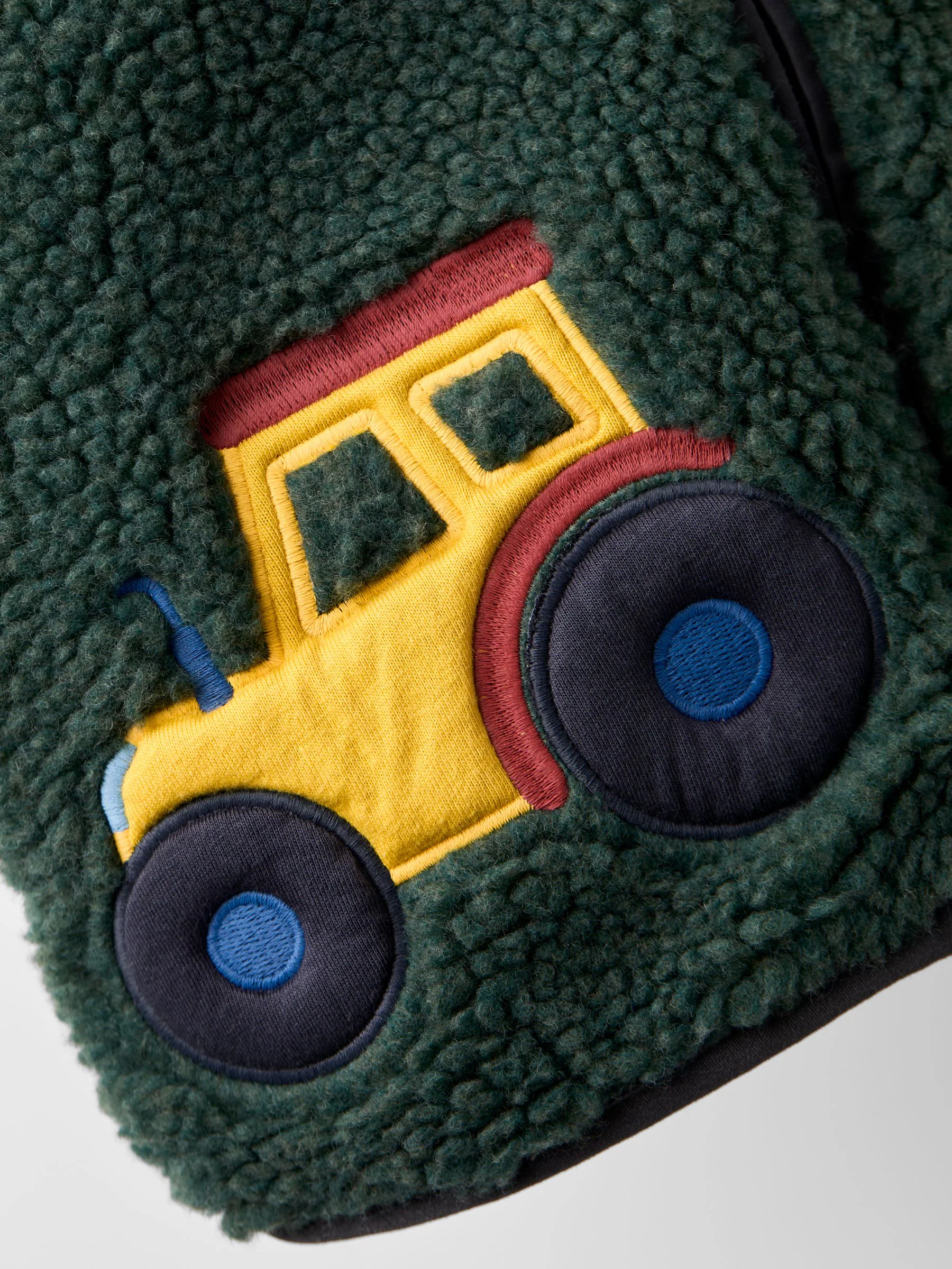 Kakigroen met tractoren - JoJo Maman Bébé Teddy Fleece Jas met Applicatie