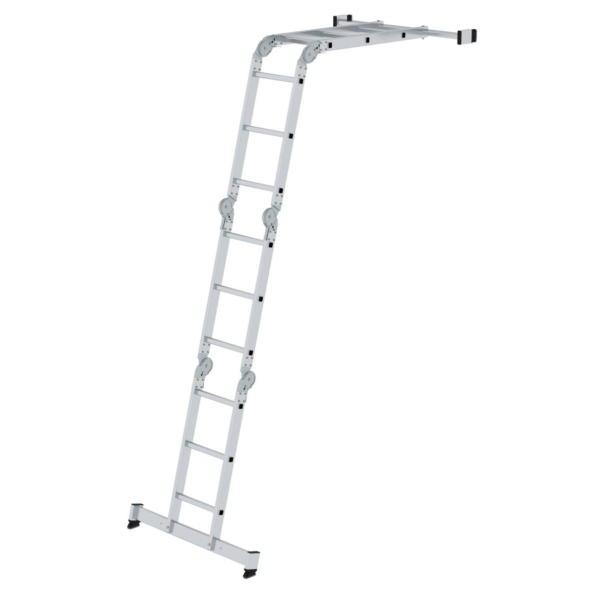 PROREGAL Multifunctionele ladder, 4-delig, met dwarsbalk en houten vlonder, 4 x 3 sporten