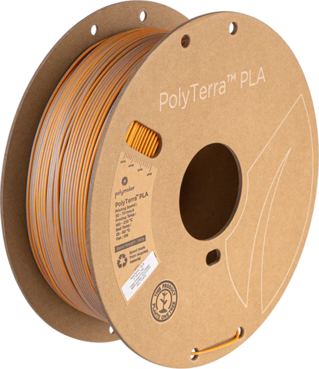 Polymaker  PolyTerra PLA Dual Foggy Orange Grey-Orange, 1,75 mm / 1000 g    Umweltfreundliches, zweifarbiges PLA-Filament mit mattem Finish