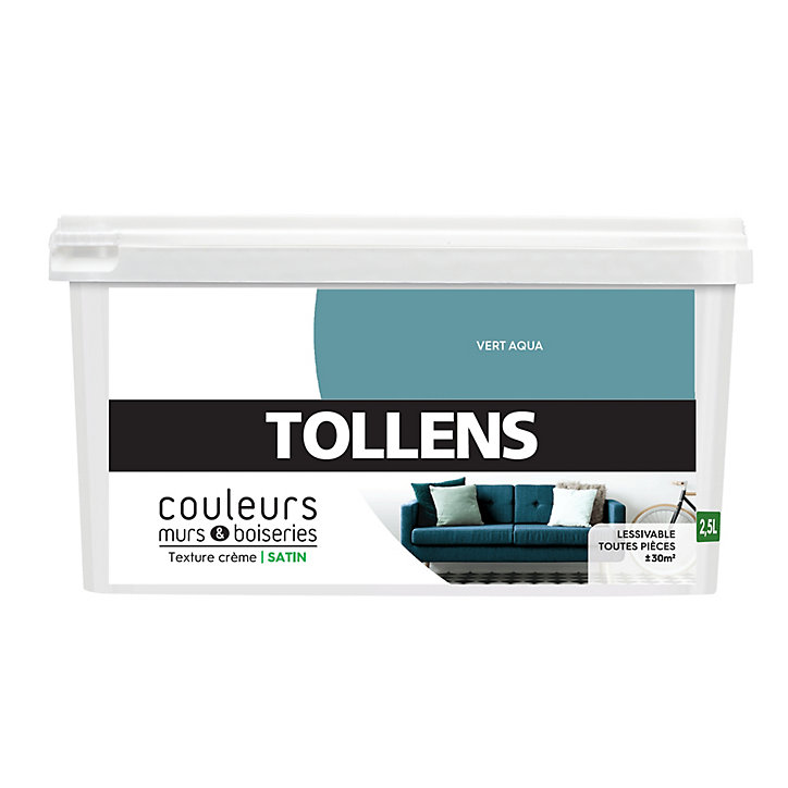 Peinture murs et boiseries Tollens vert aqua satin 2,5L