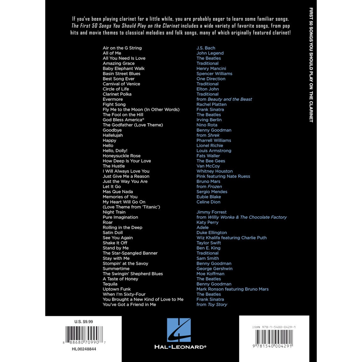 Hal Leonard First 50 Songs You Should Play on Clarinet songboek voor klarinet