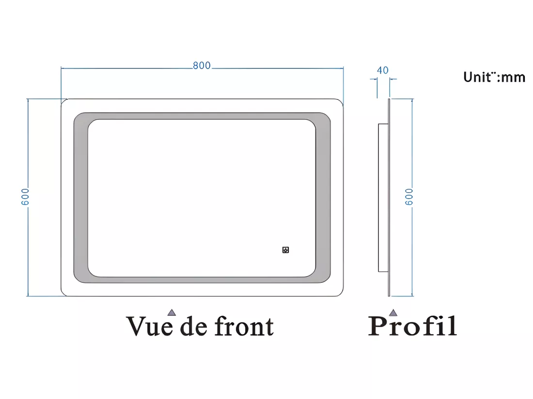 Miroir de Salle de Bain Anti-buée 80 * 60cm Miroir Lumineux LED Interrupteur Tactile Aica