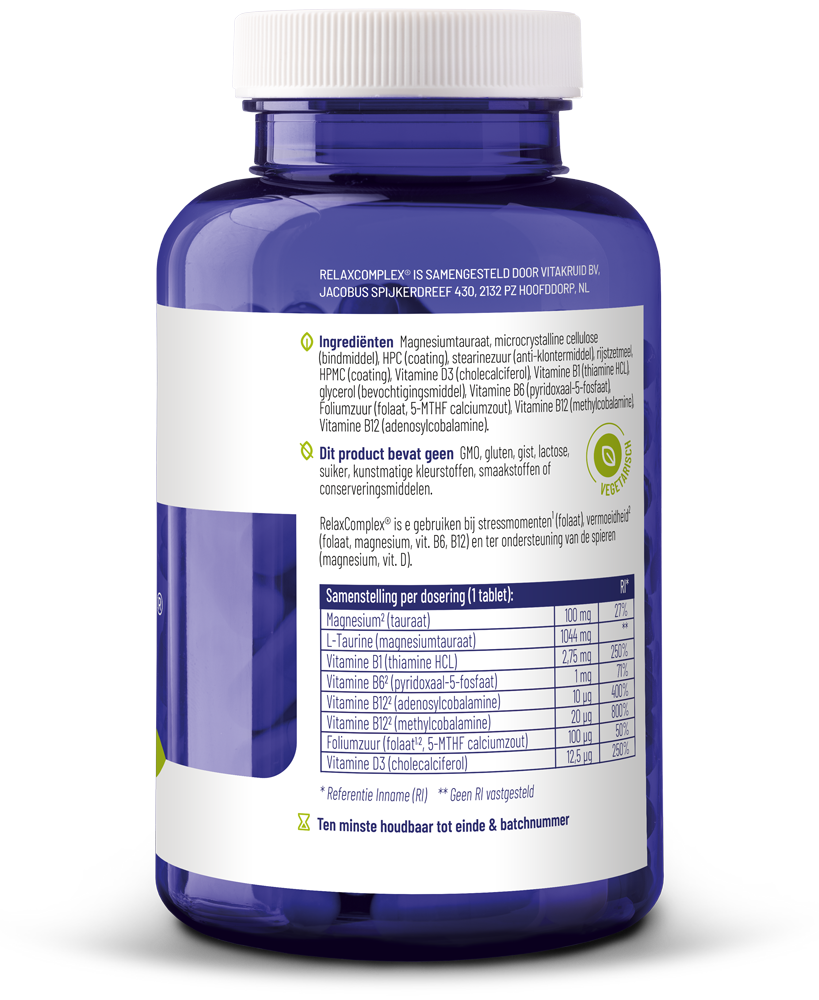 Vitakruid Relaxcomplex Oa Magnesium Tauraat & Vitamine D3 (180 tabletten)