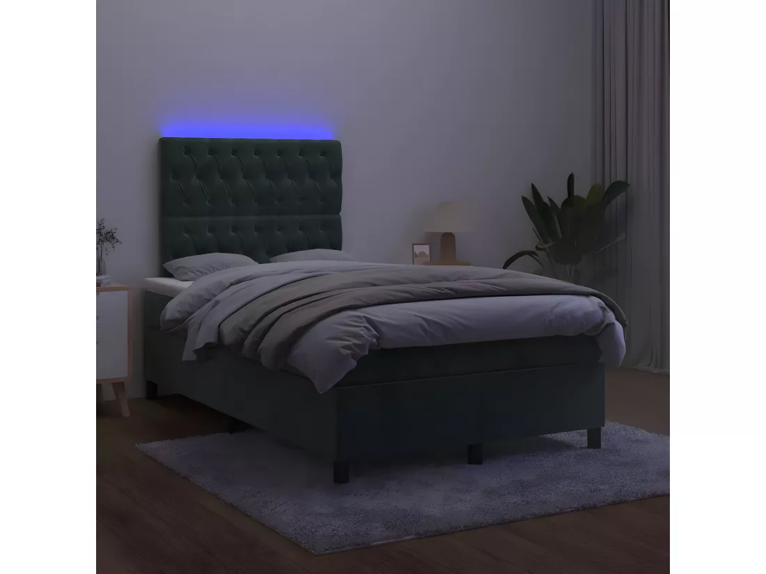 Sommier tapissier matelas et LED Vert foncé 120x200 cm Velours