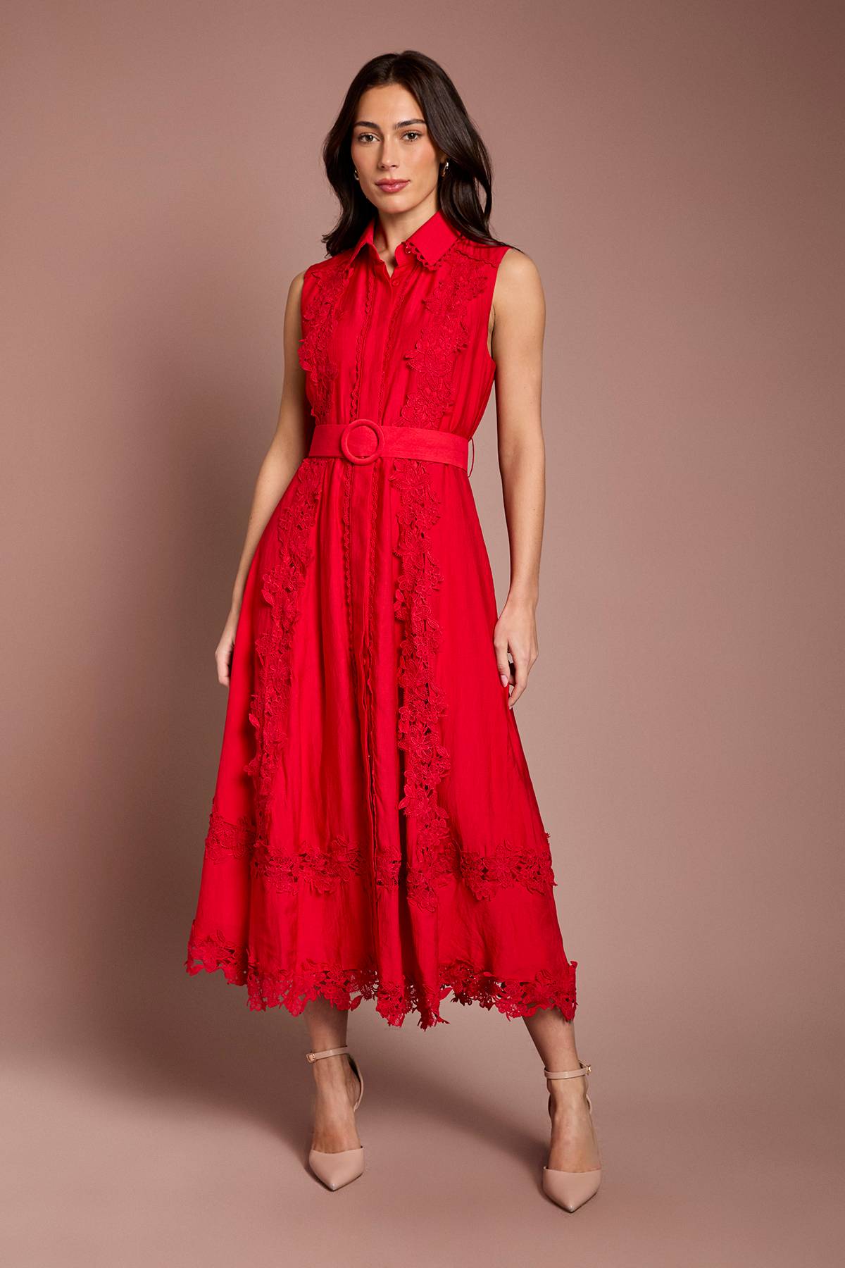 Coast Robe Chemise Cintrée Sans Manches À Panneaux De Dentelle