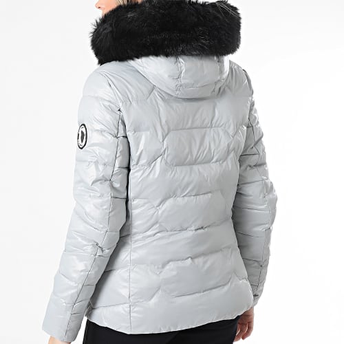 Doudoune Chauffante Capuche Fourrure Femme Val Thorens Gris Noir