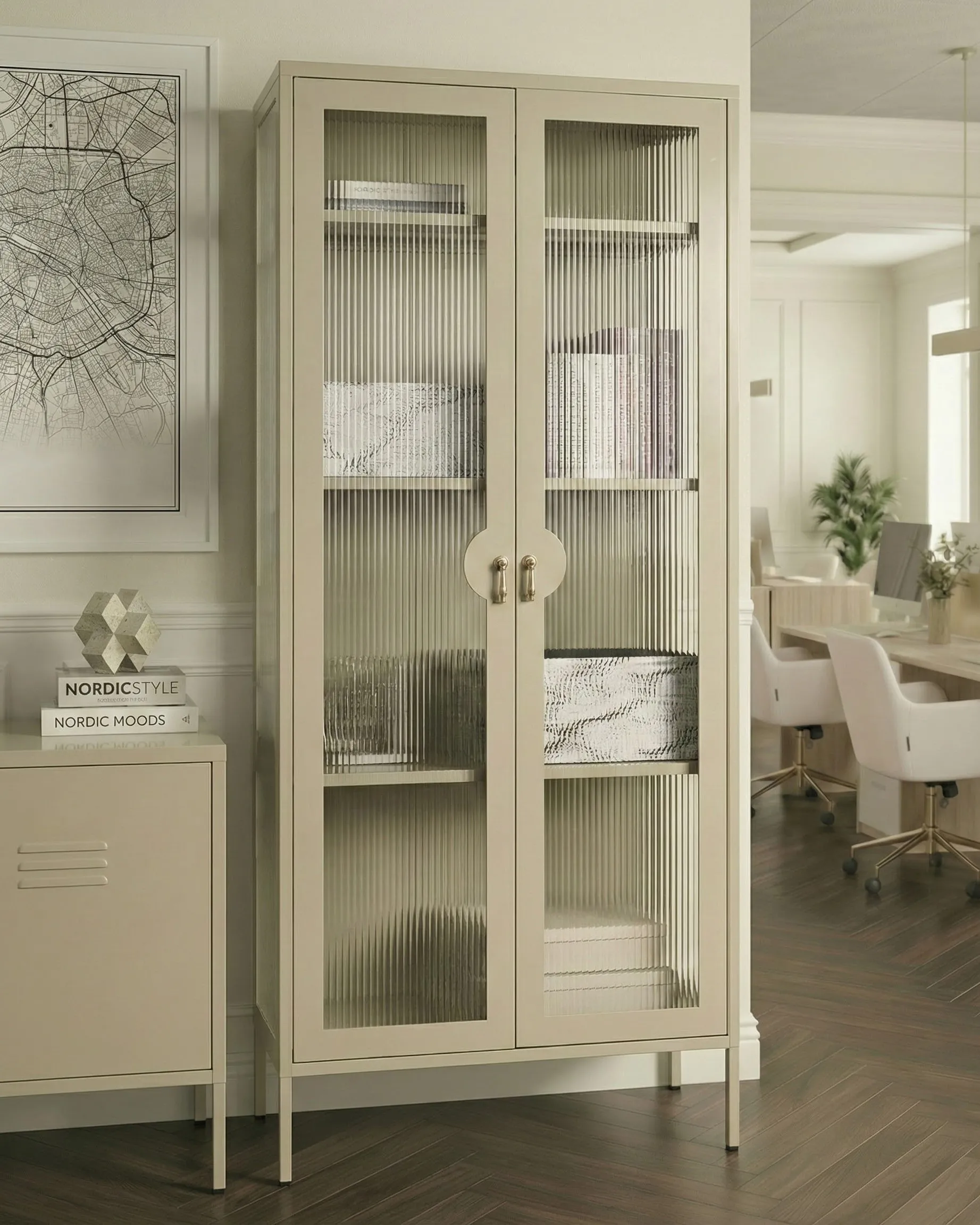 Vitrinekast GLEORA Metaal Lichtbeige