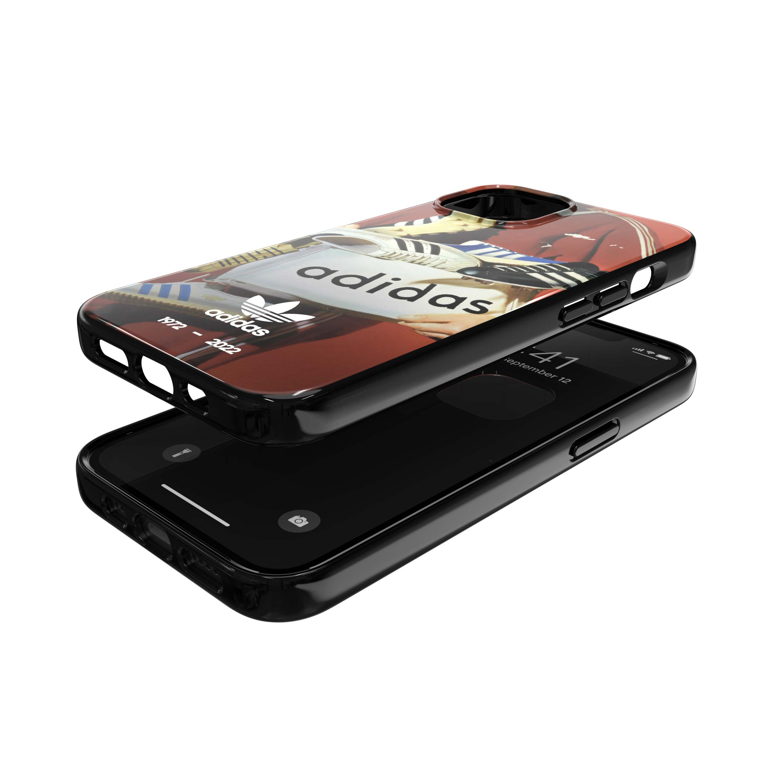 iPhone 13 Snap Case Trefoil Gummi Hülle 50 Years (49293) - Braun / Weiss