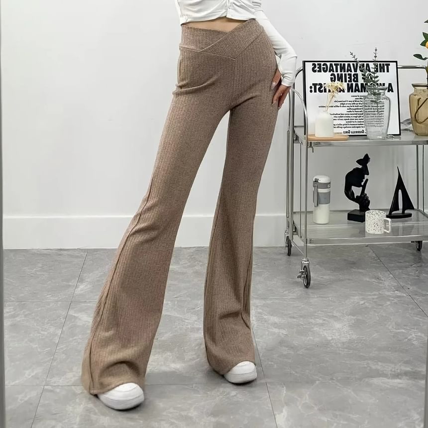 Asiris - Hoge taille, slim-fit, geribbelde broek met bootcut-hals
