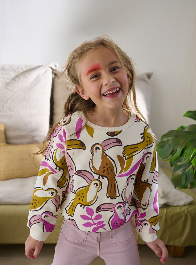 Sweat écru foncé imprimé toucan pour fille