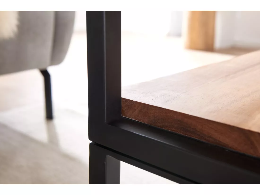 table basse 100x60x45 cm table basse bois massif métal table de salon acacia | Table de chambre industrielle avec espace de rangement | Table en bois, table basse, solide