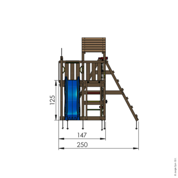 Speeltoestel Jungle Gym Safari met blauwe glijbaan en klimrek van grenenhout