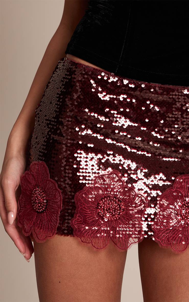 Rouge Bordeaux Mini-jupe À Paillettes