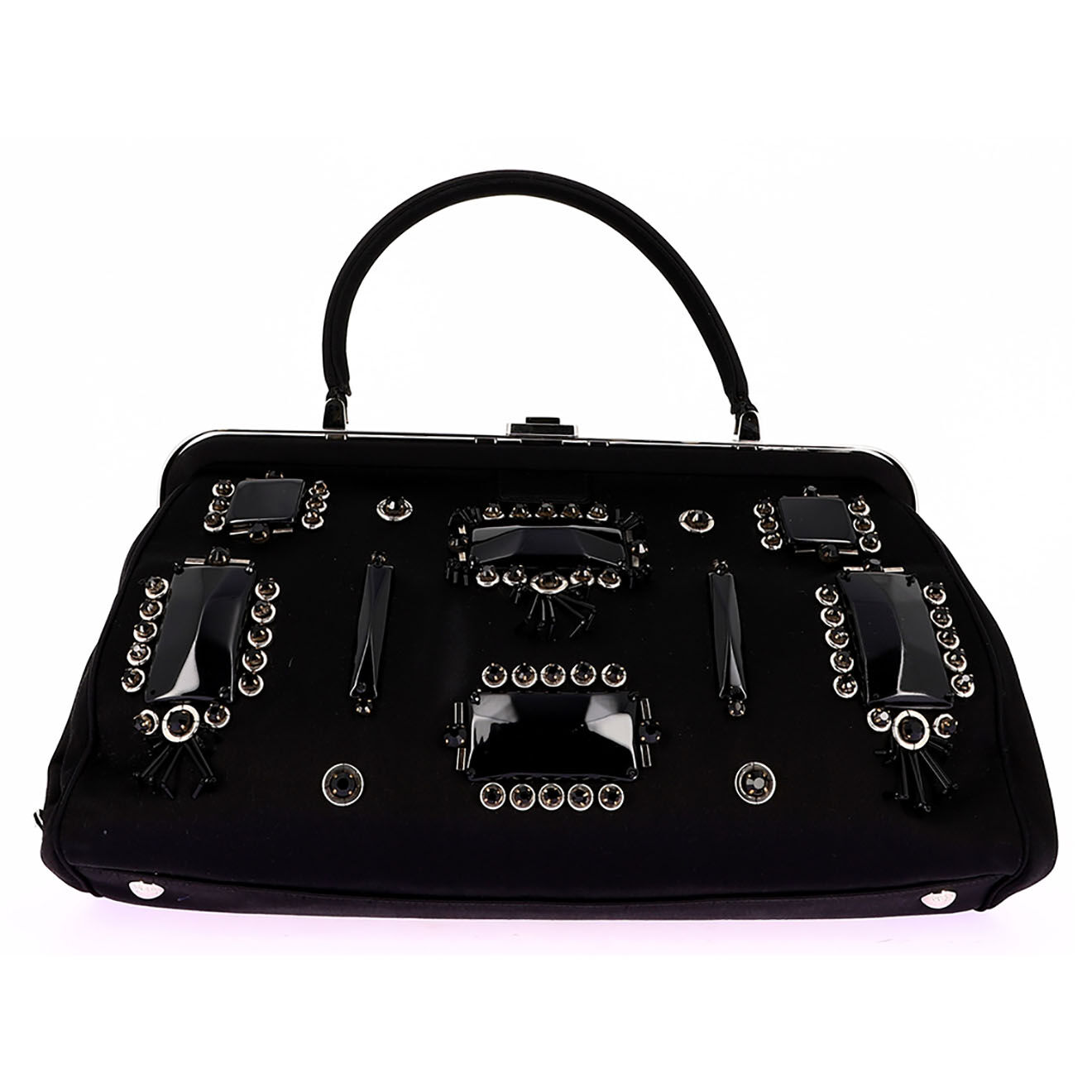 Prada Sac à main en Nylon satiné noir - Très bon état - L.36 cm