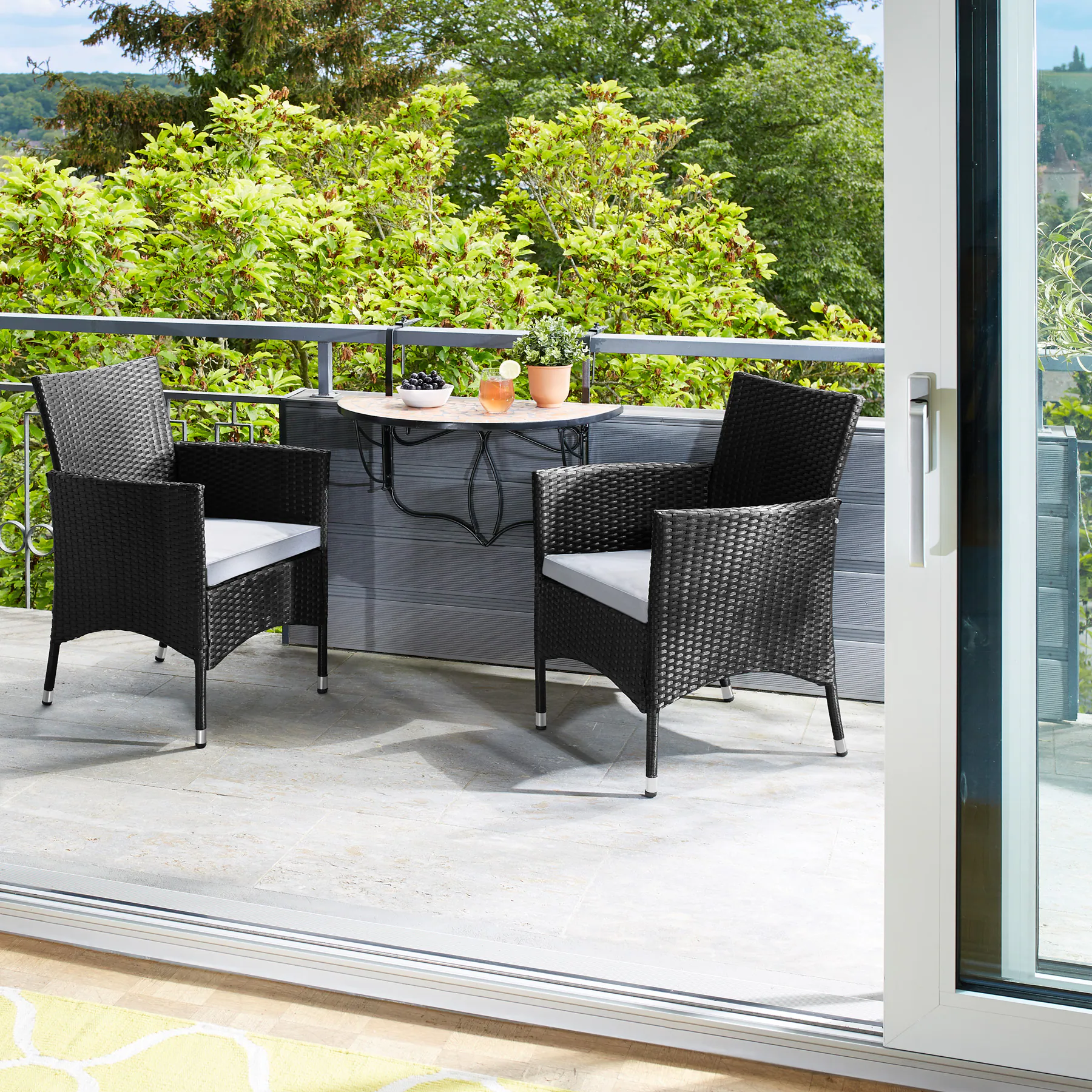 tectake® 2er Set Rattanstuhl, widerstandsfähig, 2 Bezugssets, 59 x 57 x 85 cm