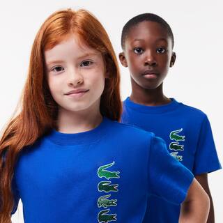 T-shirt avec imprimé signature en coton T-Shirts & Chemises - Bleu - Lacoste - Enfant