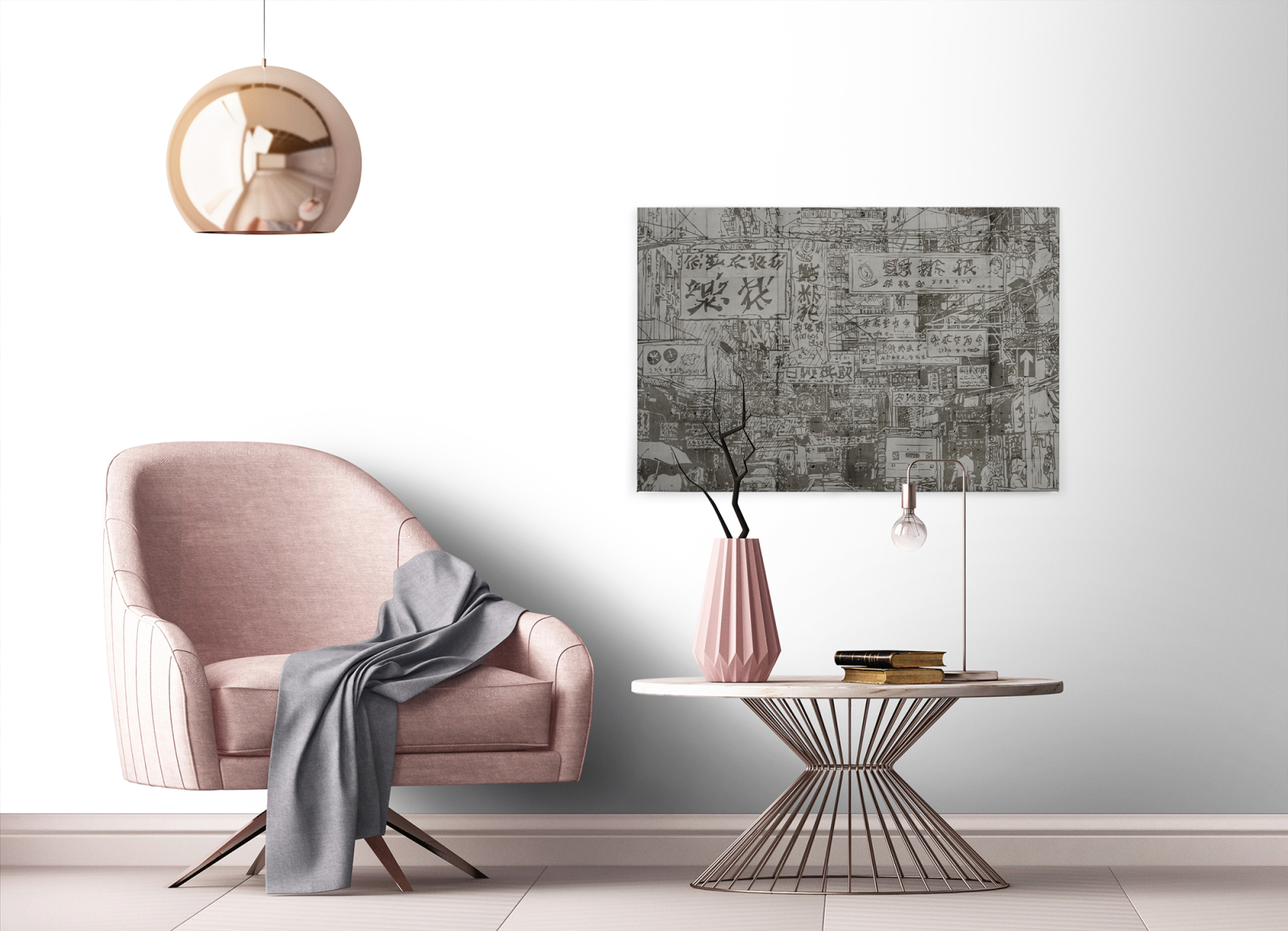 Leinwandbild CHINESE DOWNTOWN - grau - 90x60 cm