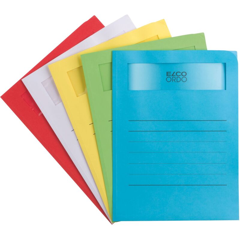 Chemises coin papier avec fenêtre ELCO Volumino A4 dossier 120 g couleurs assorties - Paquet de 50