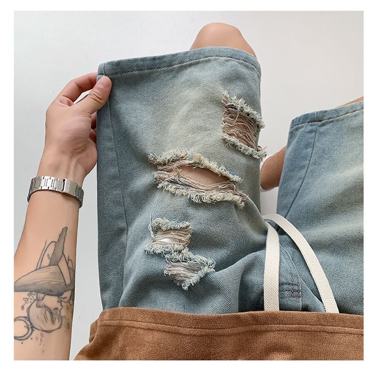 Dandyluxe - Middelhoge denim shorts met distressed effect