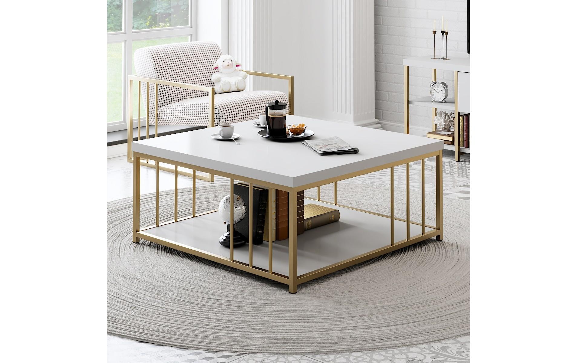 WOODY FASHION Beistelltisch »Zenn 90 x 39 x 40 cm, Gold/Weiss«