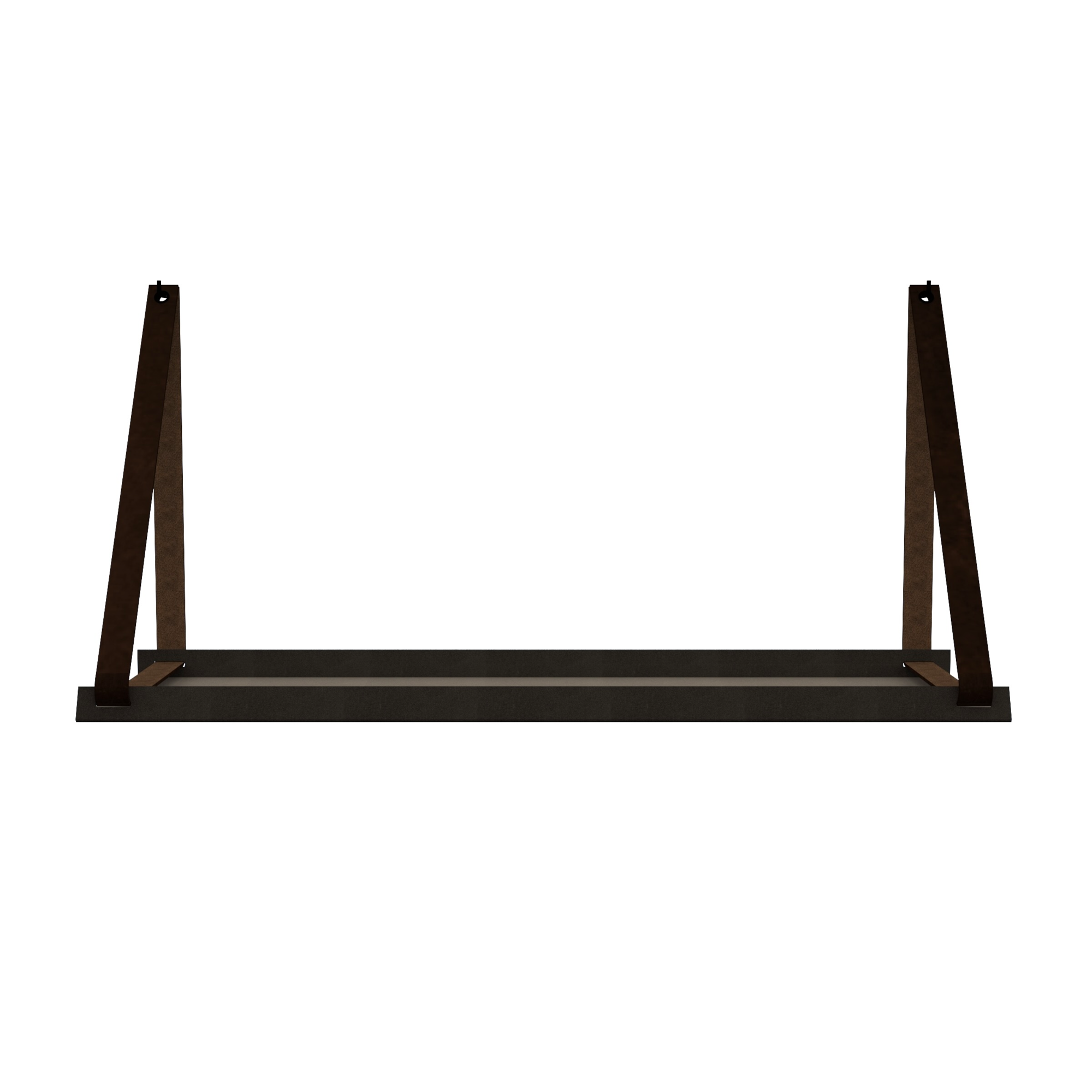 Stalen wandplank 70x20cm - incl. leren plankdragers Stalen wandplank met leren plankdragers - Donkerbruin
