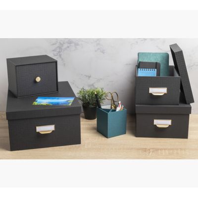 Exacompta OfficeByMe - Lot de 3 boîtes de rangement - noir