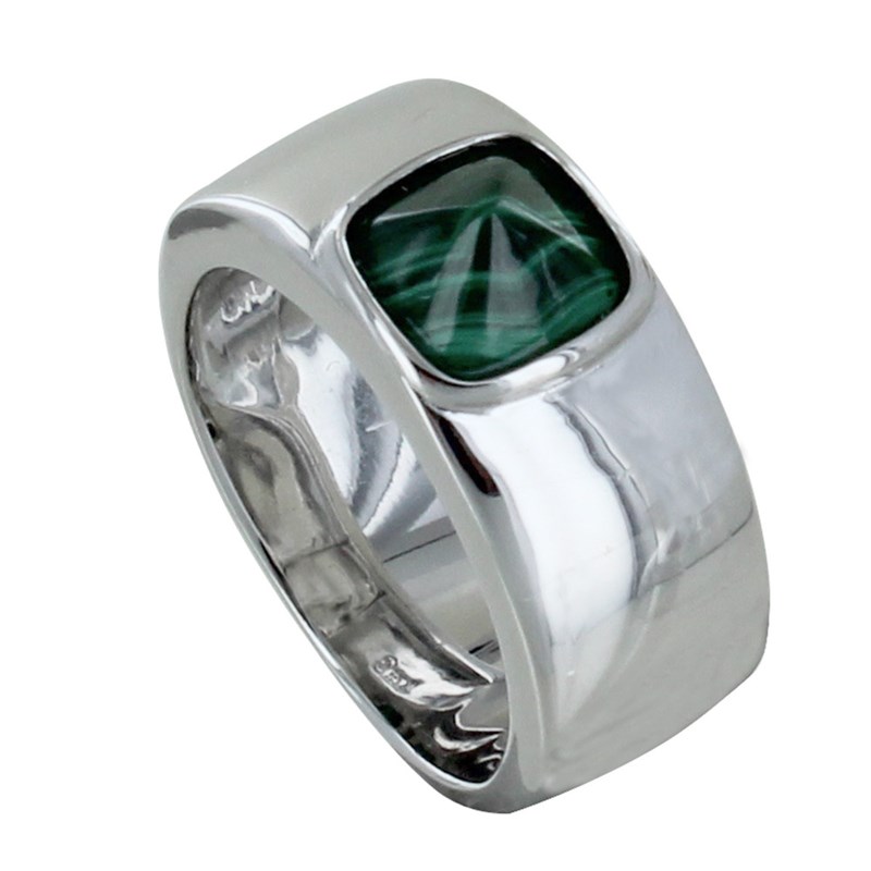 Bague Argent Large Pyramide Malachite