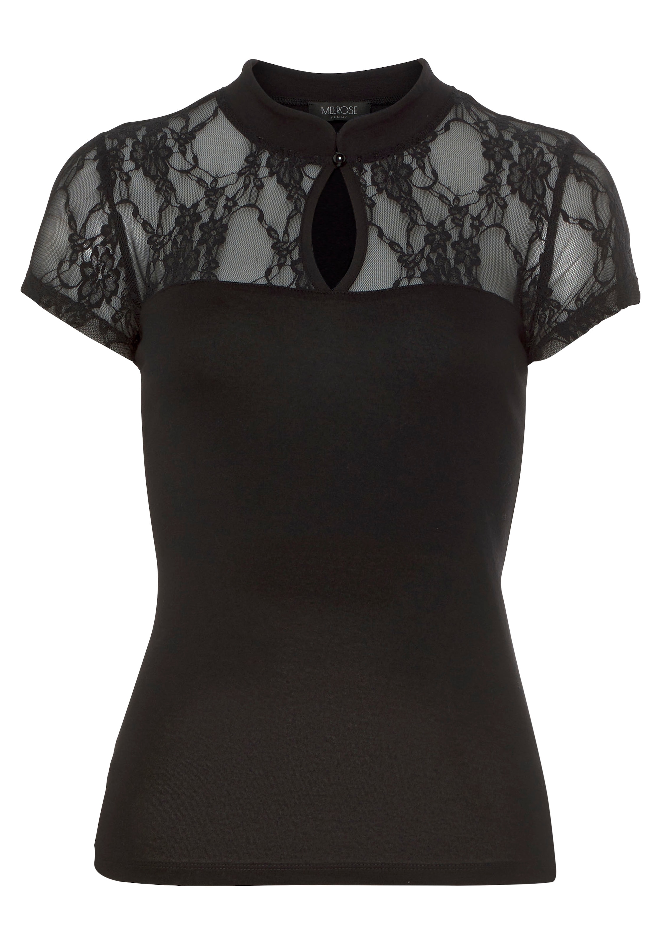 Melrose T-Shirt , taillierte Passform,  mit Stehkragen,  aus Jersey und Spitze