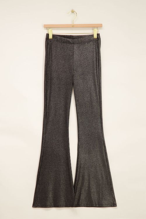 Zwarte metallic flared broek
