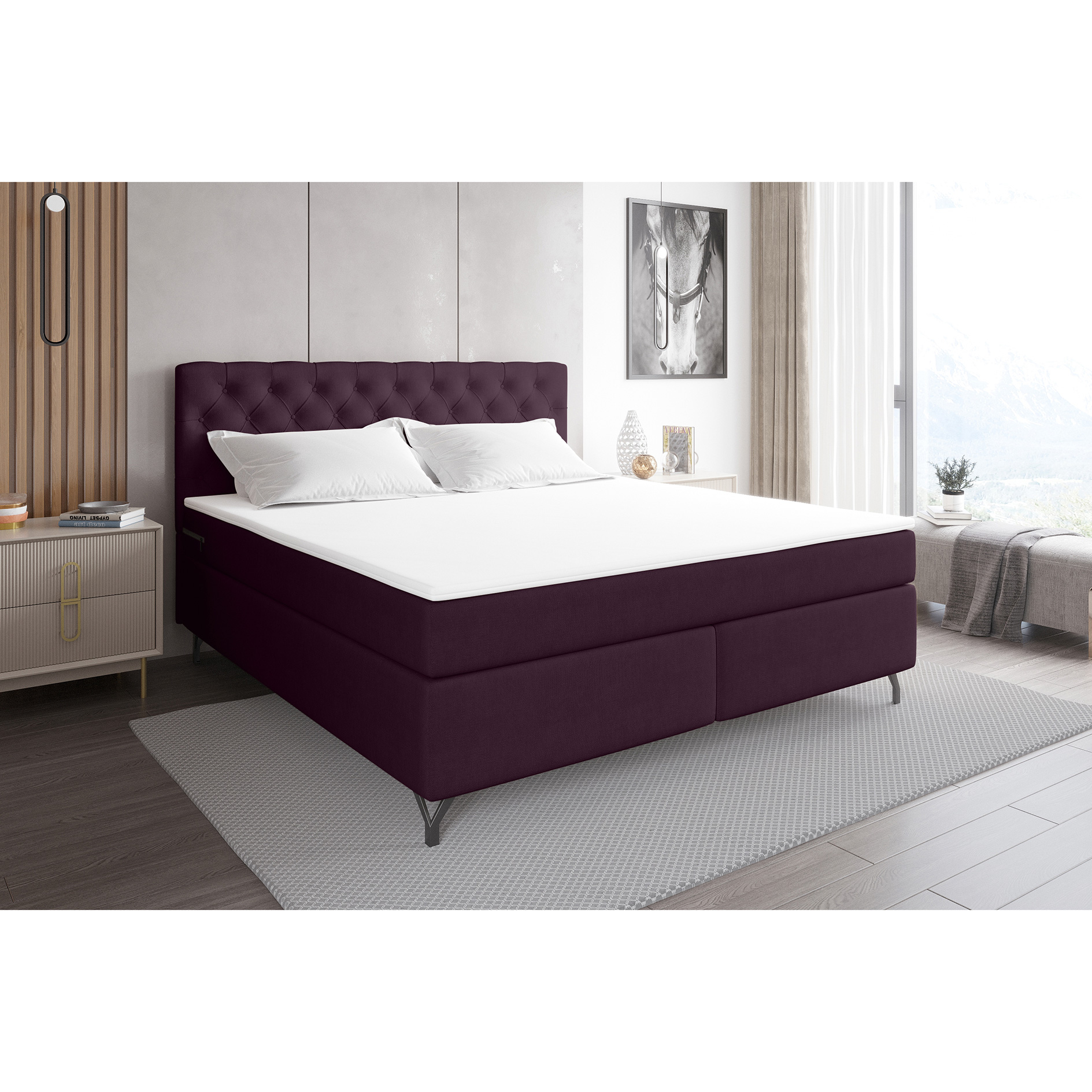 Boxspringbett - weinrot - inklusive Topper - 180x200 cm