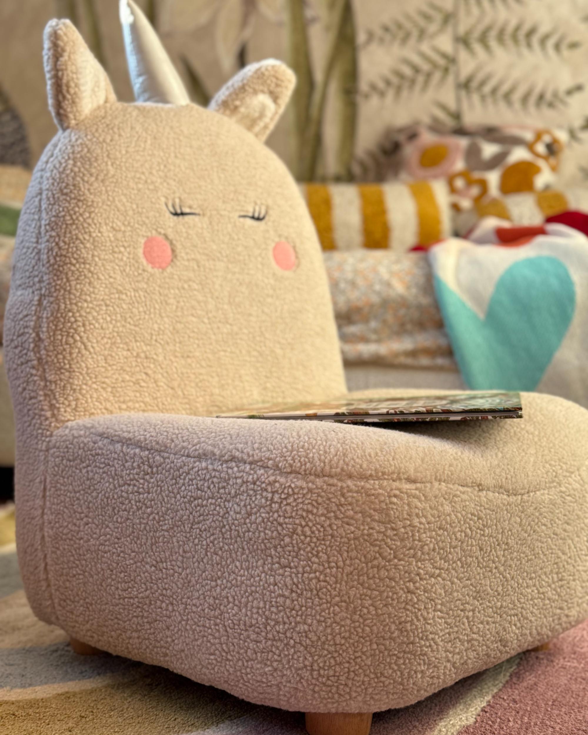 Kinderfauteuil Eenhoorn LULEA Bouclé Lichtbeige
