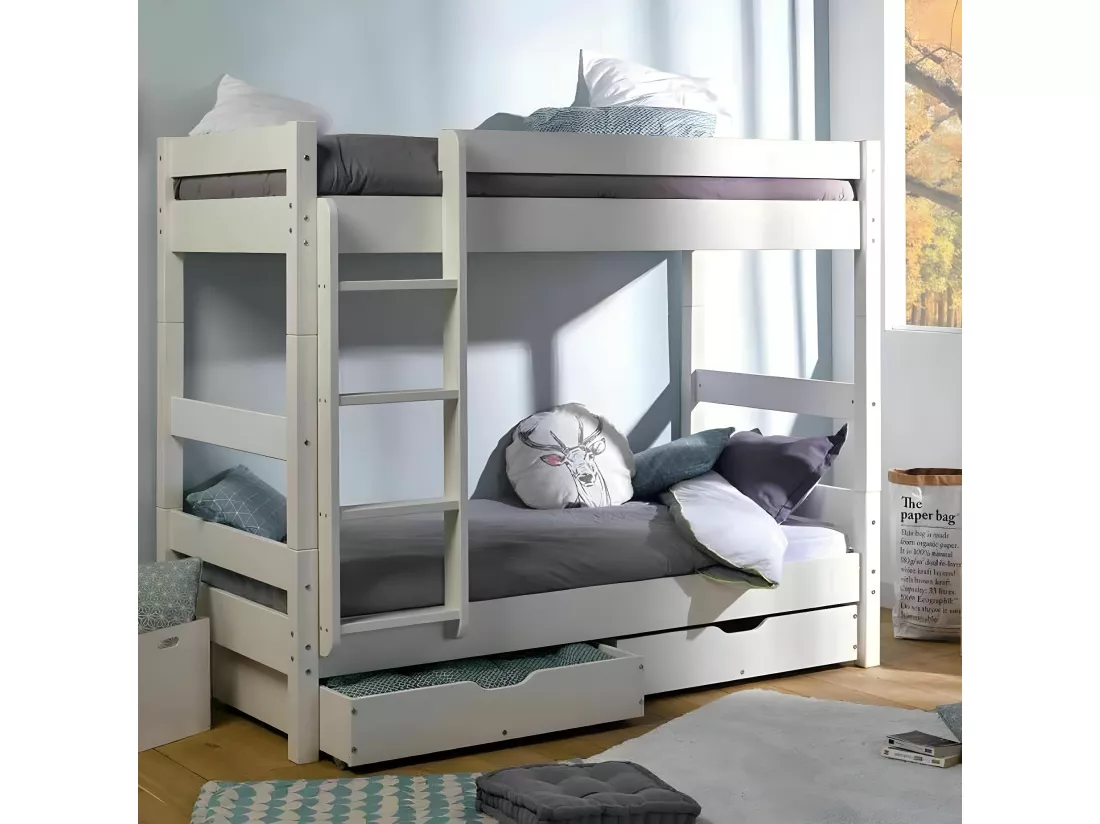 Lit superposé séparable 90x190 cm bois massif blanc AARON