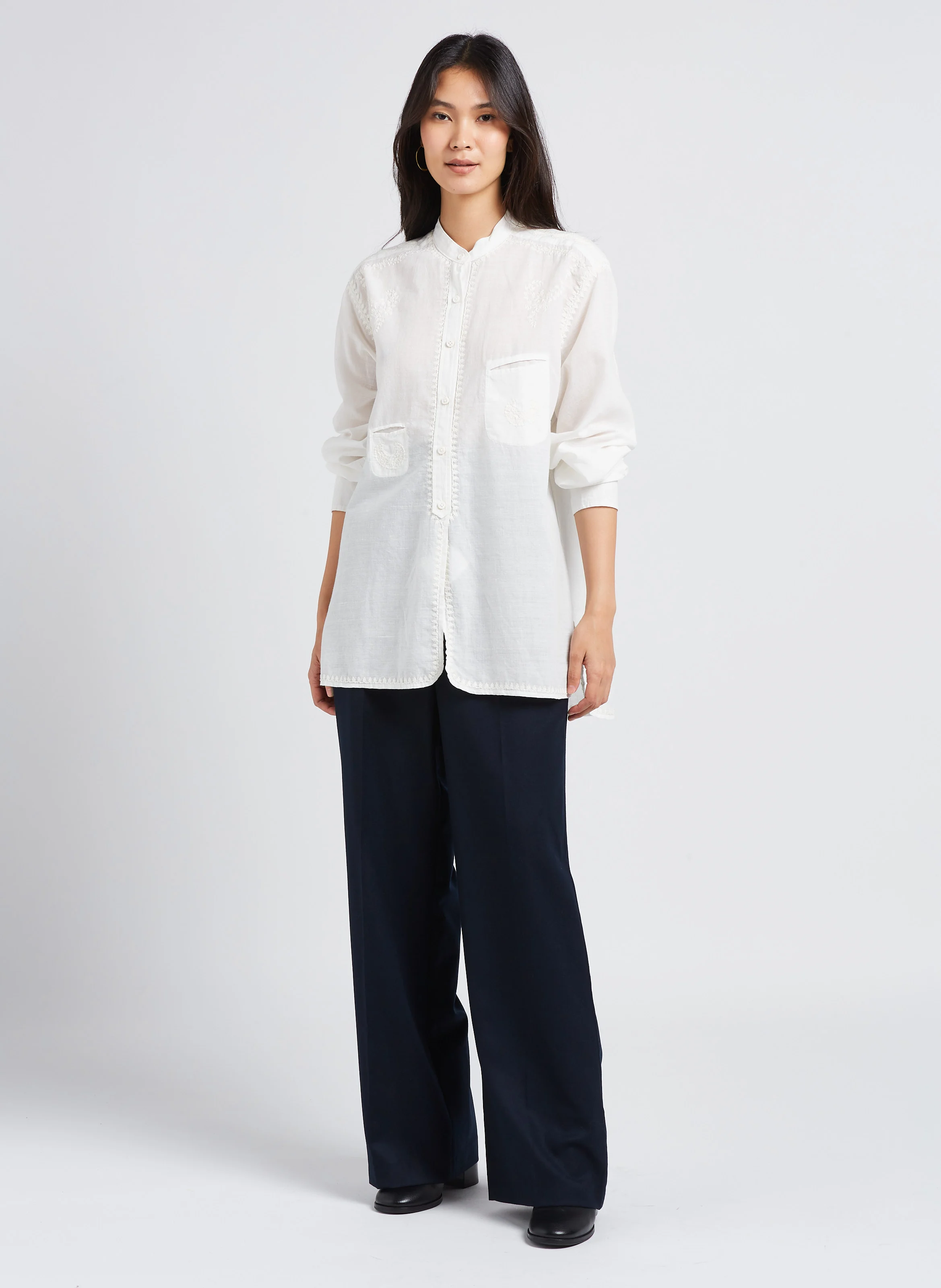 CLOCHE - Pantalon taille haute large en laine | Bleu