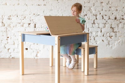 Family-scl Smart Oppbevaring Bord med Stol, Dusty Blue