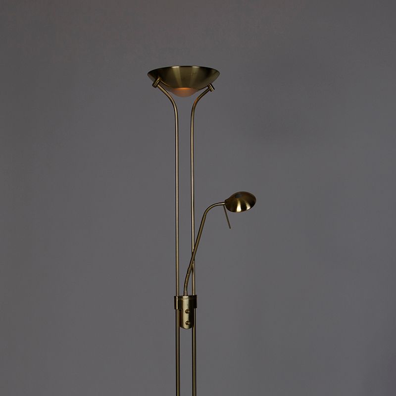 Moderne vloerlamp messing met leeslamp incl. LED dim to warm - Diva