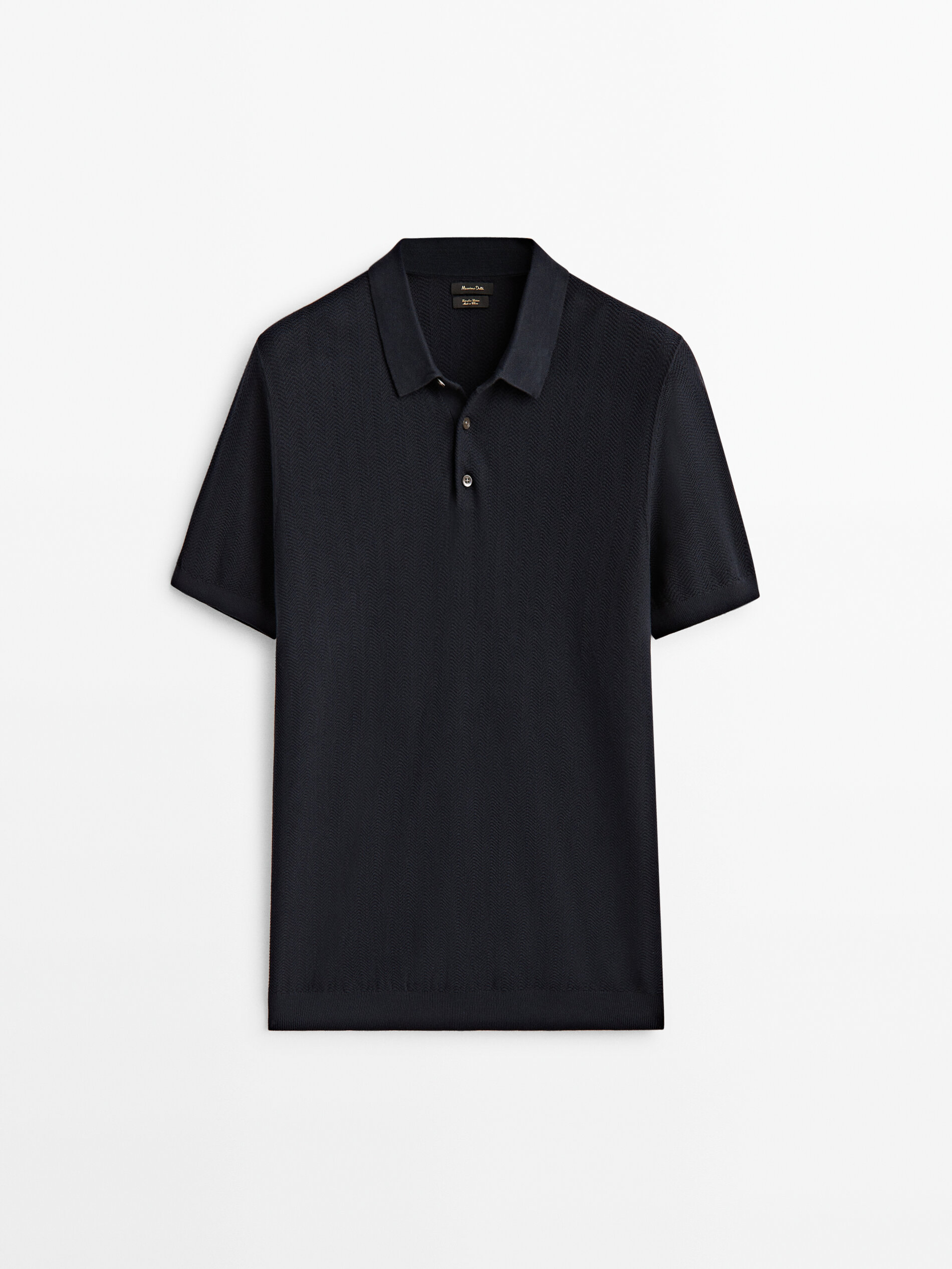 Camisa polo de malha espinha de peixe em algodão - AZUL MARINHO
